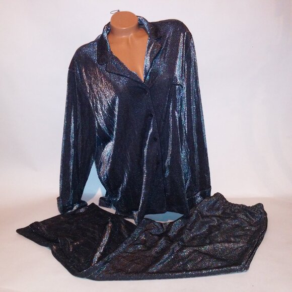 Victoria Secret Sleepwear Set Top & Bottom Black Silver Pajama Long Sleeve Pants - Picture 3 of 10